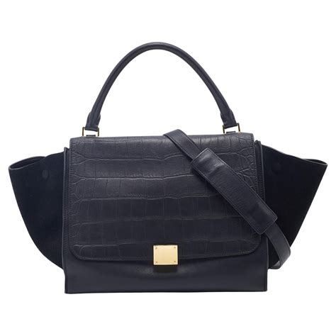 celine medium croc trapeze bag in black|CELINE Crocodile Embossed Medium Trapeze Black.